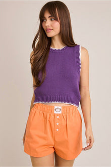  Purple Contrast Stitch Top