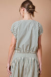 Greer Striped Half-Zip Blouse - Cream/Green