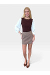 Maxime Contrast Sleeve Knit Top - Cocoa Brown