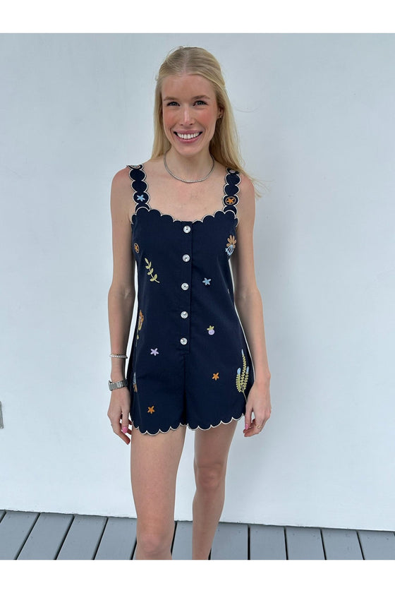 Embroidered Button Down Romper