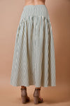 Daphne Striped Curved Yoke Midi Skirt - Cream/Green
