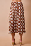 Adelaide Embroidered A-Line Midi Skirt - Brown