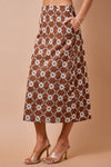 Adelaide Embroidered A-Line Midi Skirt - Brown