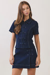 Sutton Frog Closure Denim Top