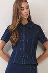 Sutton Frog Closure Denim Top