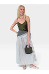 Daphne Striped Curved Yoke Midi Skirt - Cream/Green