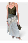 Daphne Striped Curved Yoke Midi Skirt - Cream/Green