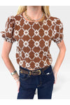 Bonnie Embroidered Puff Sleeve Cropped Blouse - Brown