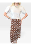 Adelaide Embroidered A-Line Midi Skirt - Brown