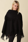 Poppy Fringe Poncho Sweater Top - Black