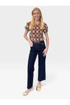 Bonnie Embroidered Puff Sleeve Cropped Blouse - Brown