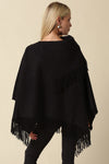 Poppy Fringe Poncho Sweater Top - Black