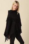 Poppy Fringe Poncho Sweater Top - Black