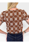 Bonnie Embroidered Puff Sleeve Cropped Blouse - Brown