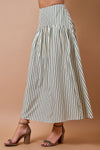 Daphne Striped Curved Yoke Midi Skirt - Cream/Green