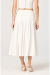 White midi skirt shown from behind with matching top on white background 