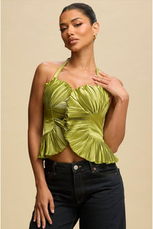  Green Peyton Pleated Top