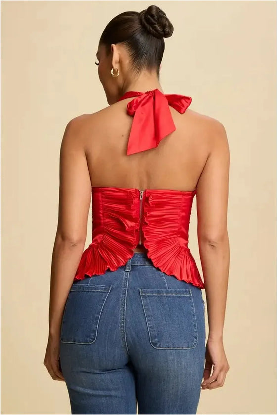 Red Peyton Pleated Top