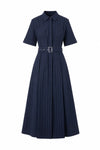 Lindsay Pinstripe Cotton Dress - Navy