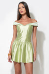 Darcy Off Shoulder Satin Drop Waist Mini Dress