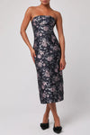 PERLA JACQUARD STRAPLESS MIDI DRESS