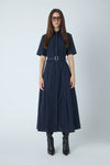 Lindsay Pinstripe Cotton Dress - Navy