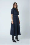 Lindsay Pinstripe Cotton Dress - Navy