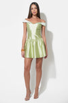 Darcy Off Shoulder Satin Drop Waist Mini Dress