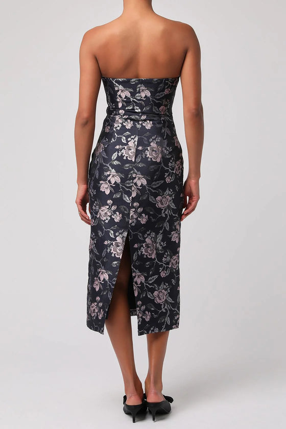 PERLA JACQUARD STRAPLESS MIDI DRESS
