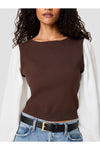 Maxime Contrast Sleeve Knit Top - Cocoa Brown