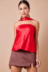 Freya Strapless Satin Top - Red