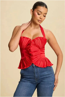  Red Peyton Pleated Top
