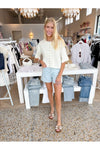 Cream Short Sleeve Sweater