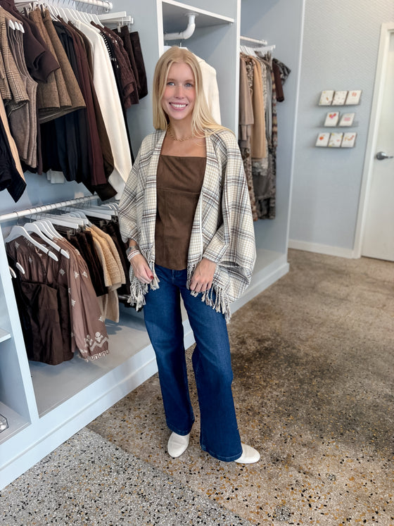 Cedar Plaid Fringe Poncho