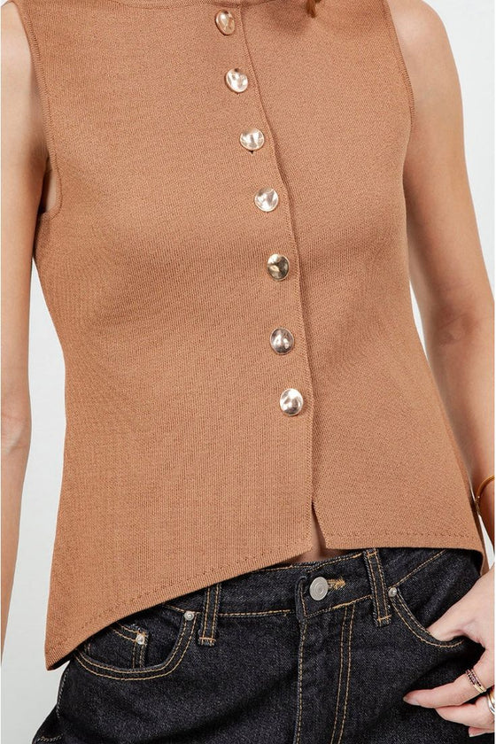 Camel Button Front Vest