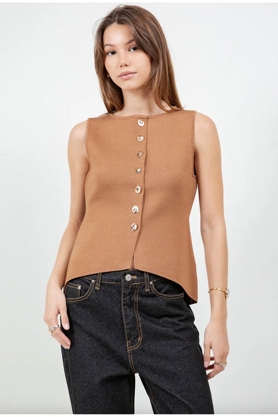 Camel Button Front Vest