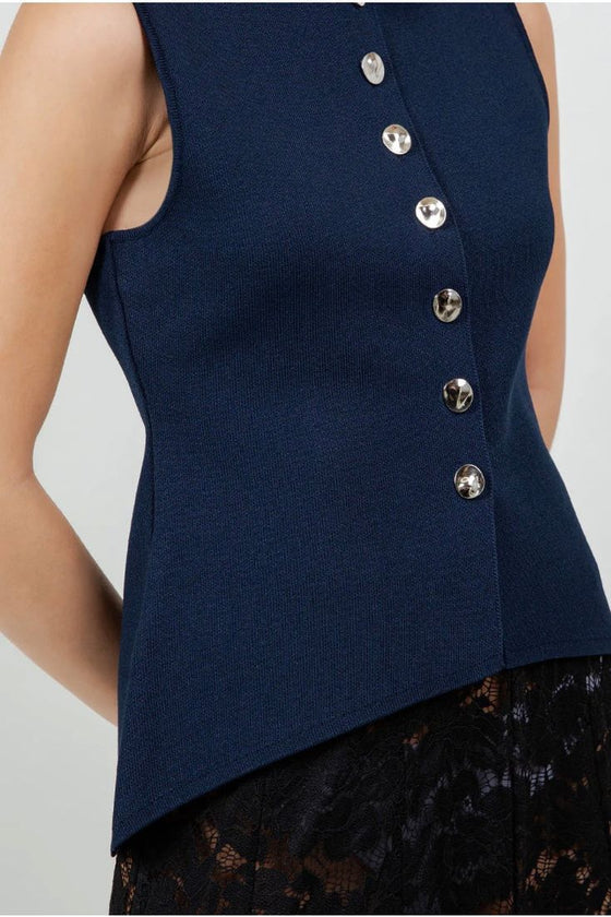 Navy Button Front Vest