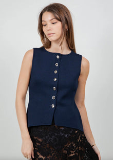  Navy Button Front Vest