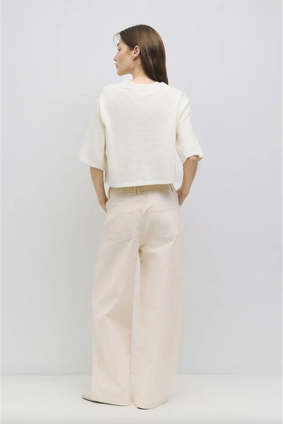 Cream Short Sleeve Sweater