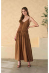 V Neck Pleated Front Detail Maxi Dress