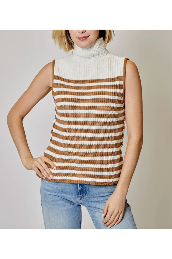 Stripe Mock Neck Vest