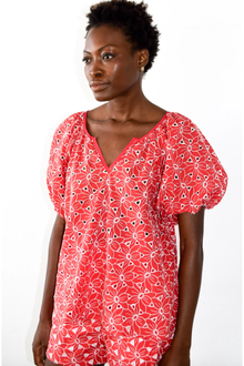  Gathered Top Red Eyelet