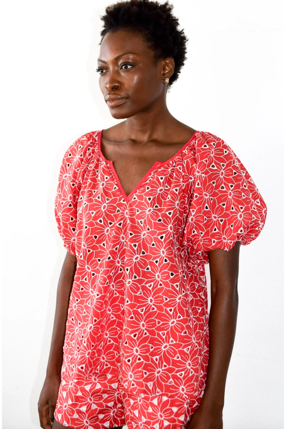 Gathered Top Red Eyelet