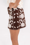 Cody Embroidered Mini Skirt - Brown