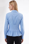 Zoe Peplum Long Sleeve Shirt - Light Blue