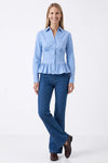 Zoe Peplum Long Sleeve Shirt - Light Blue