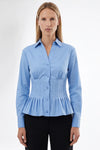 Zoe Peplum Long Sleeve Shirt - Light Blue