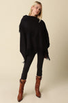 Poppy Fringe Poncho Sweater Top - Black