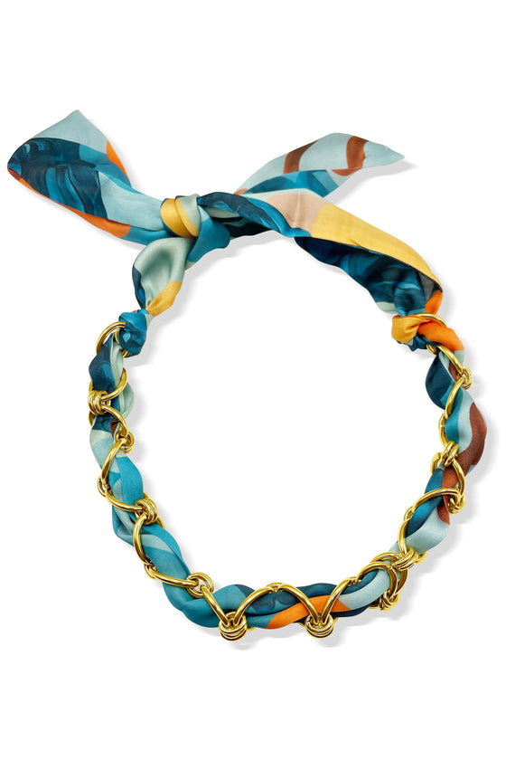Watercolor Blue Chained Scarf Necklace