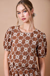Bonnie Embroidered Puff Sleeve Cropped Blouse - Brown